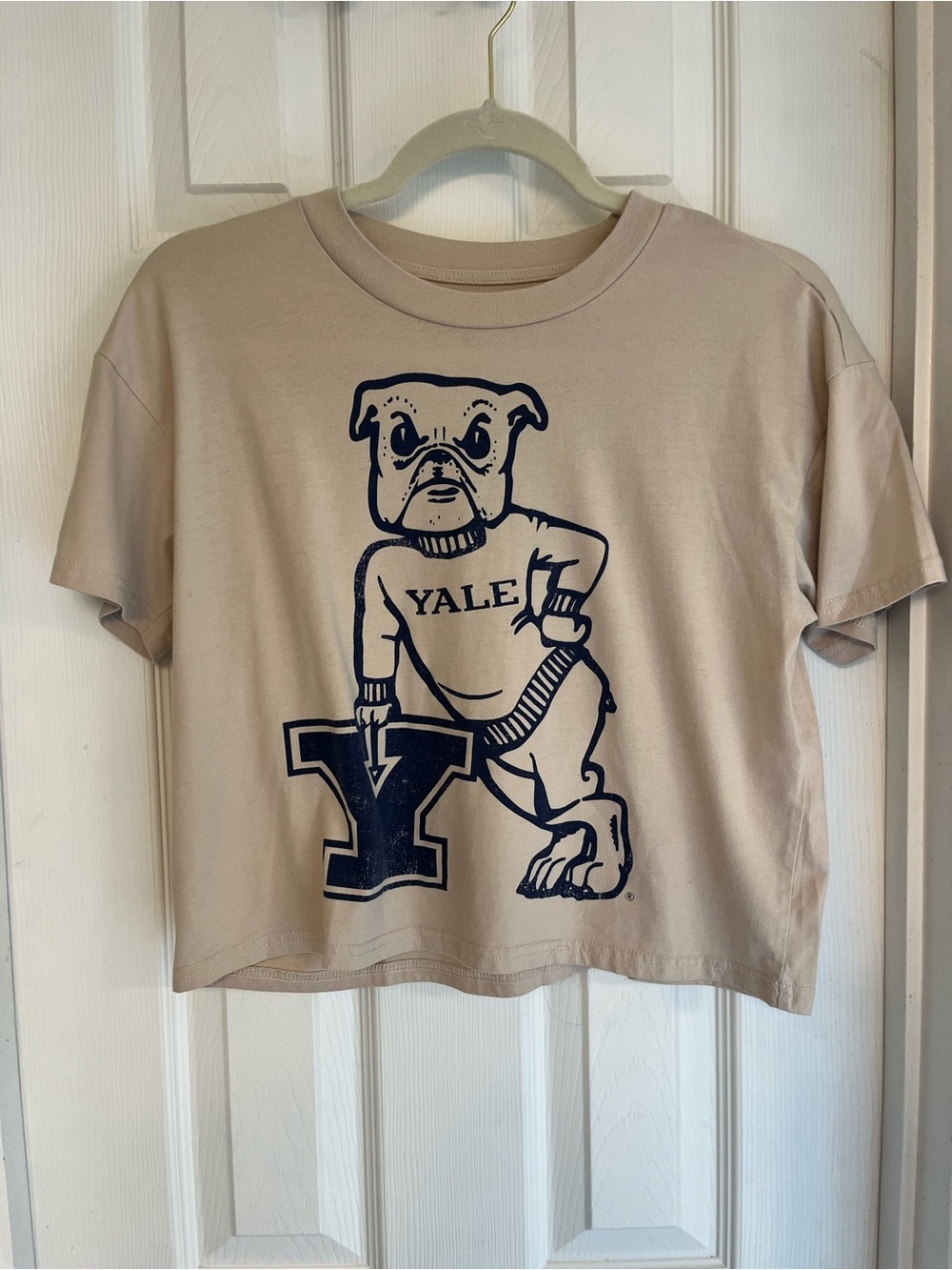 Yale University Printed Tee in Light Beige with White Logo